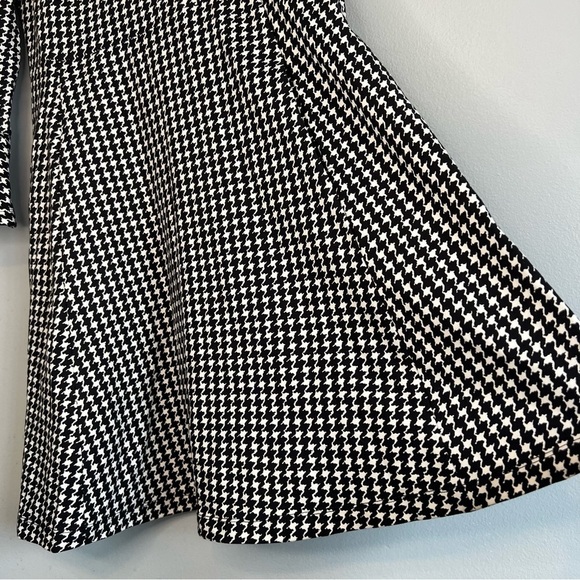 Kate Spade Houndstooth Ponte Midi Dress Bell Sleeve Black White Sz M Elegant - Picture 4 of 12